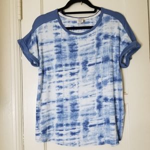 LUCKY BRAND M blue tye dye knit short sleeve blouse